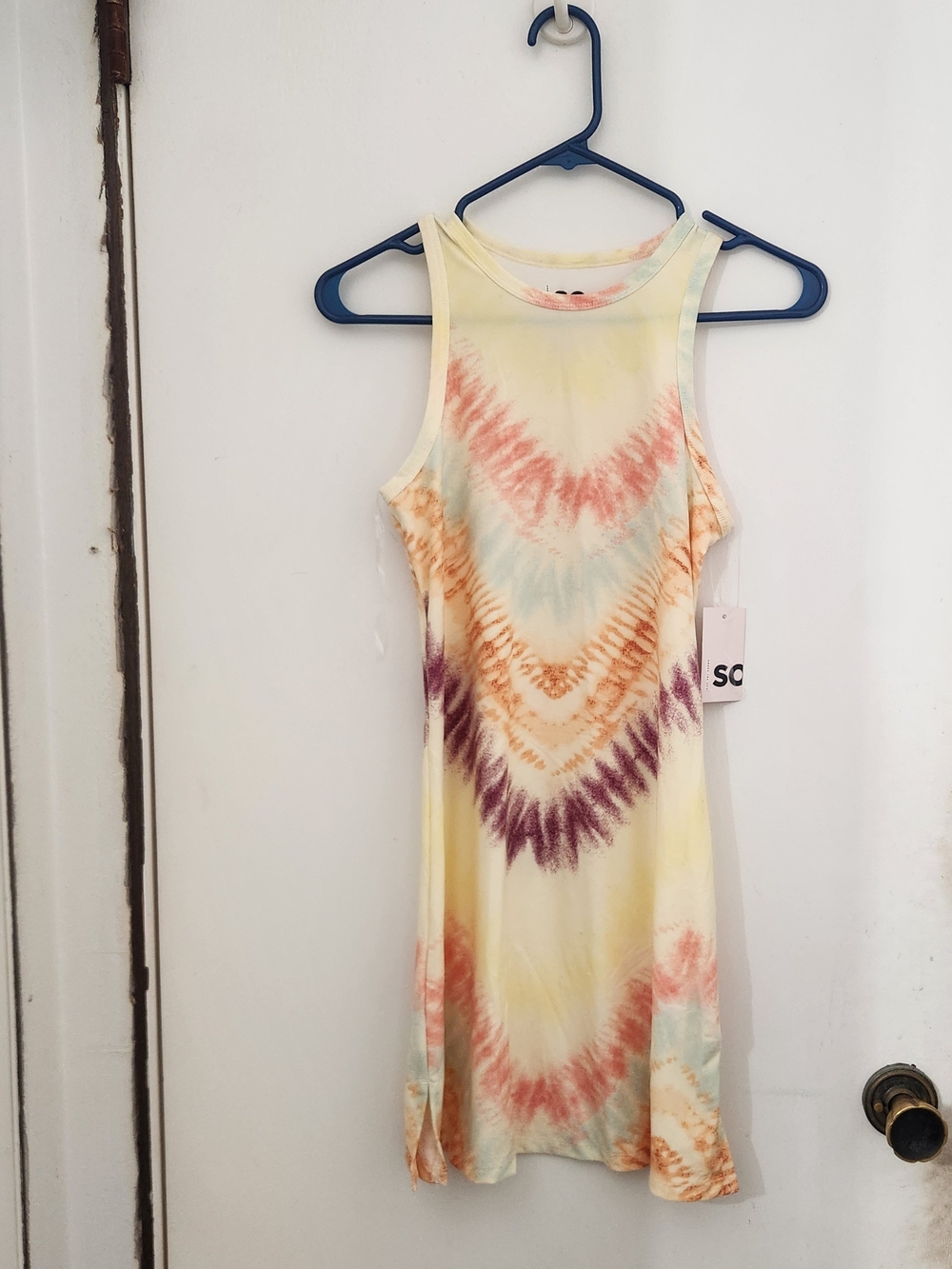 SO Pastel Tie-Dye Racerback Mini Dress in Yellow, Pink, Orange, Purple, Blue